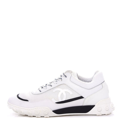 Chanel Calfskin Mesh Lycra Womens Logo Sneakers 38.5 White 1 of 11