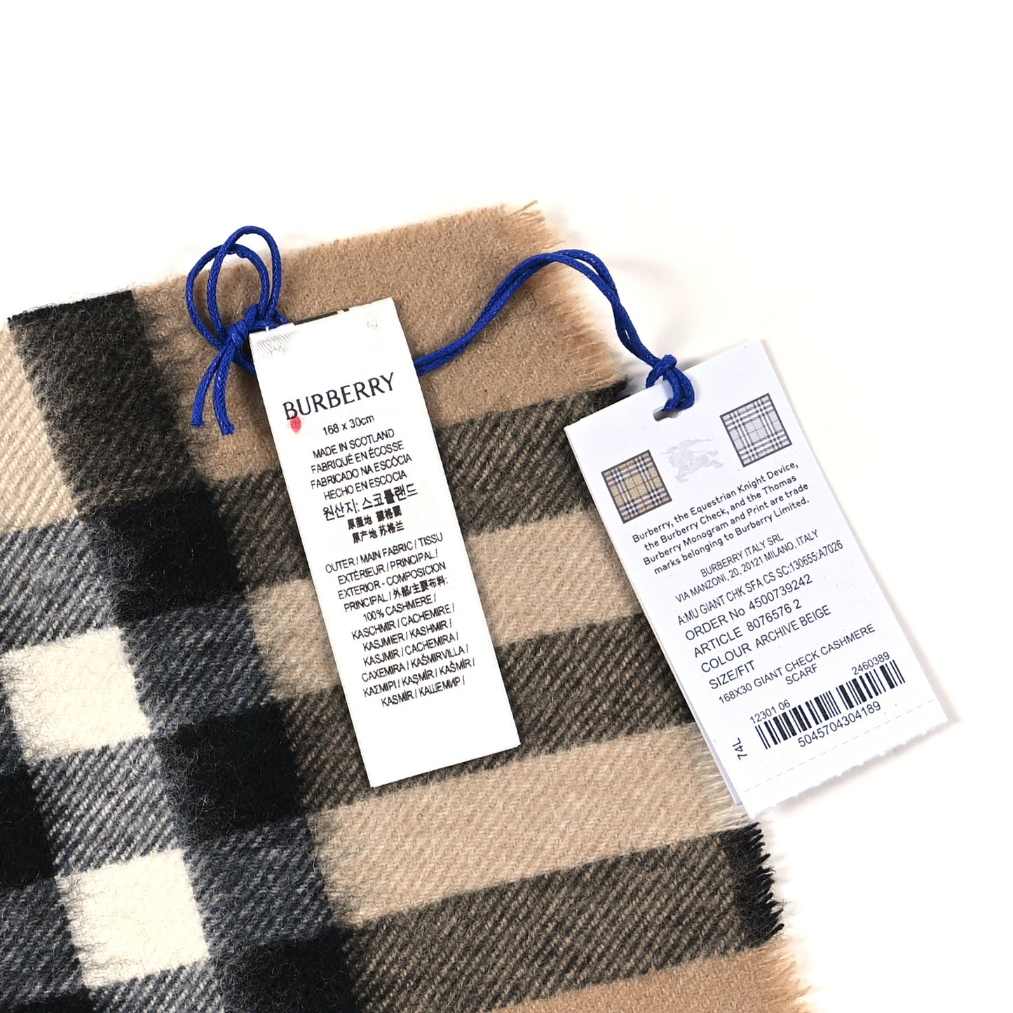 Cashmere Giant Check Scarf Archive Beige