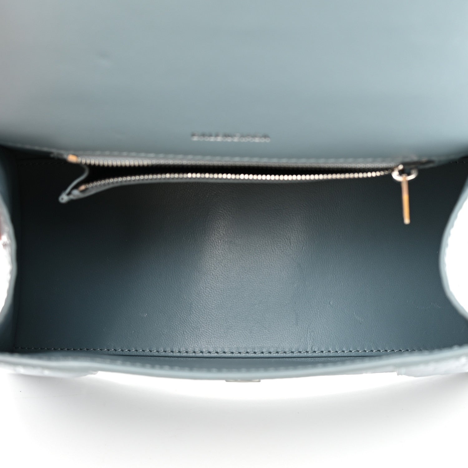Balenciaga Shiny Calfskin Crocodile Embossed Small Hourglass Top Handle Bag Blue Grey 5 of 19