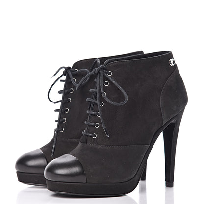 Chanel Suede Calfskin Lace Up Short Boots 35.5 Black 3 of 8