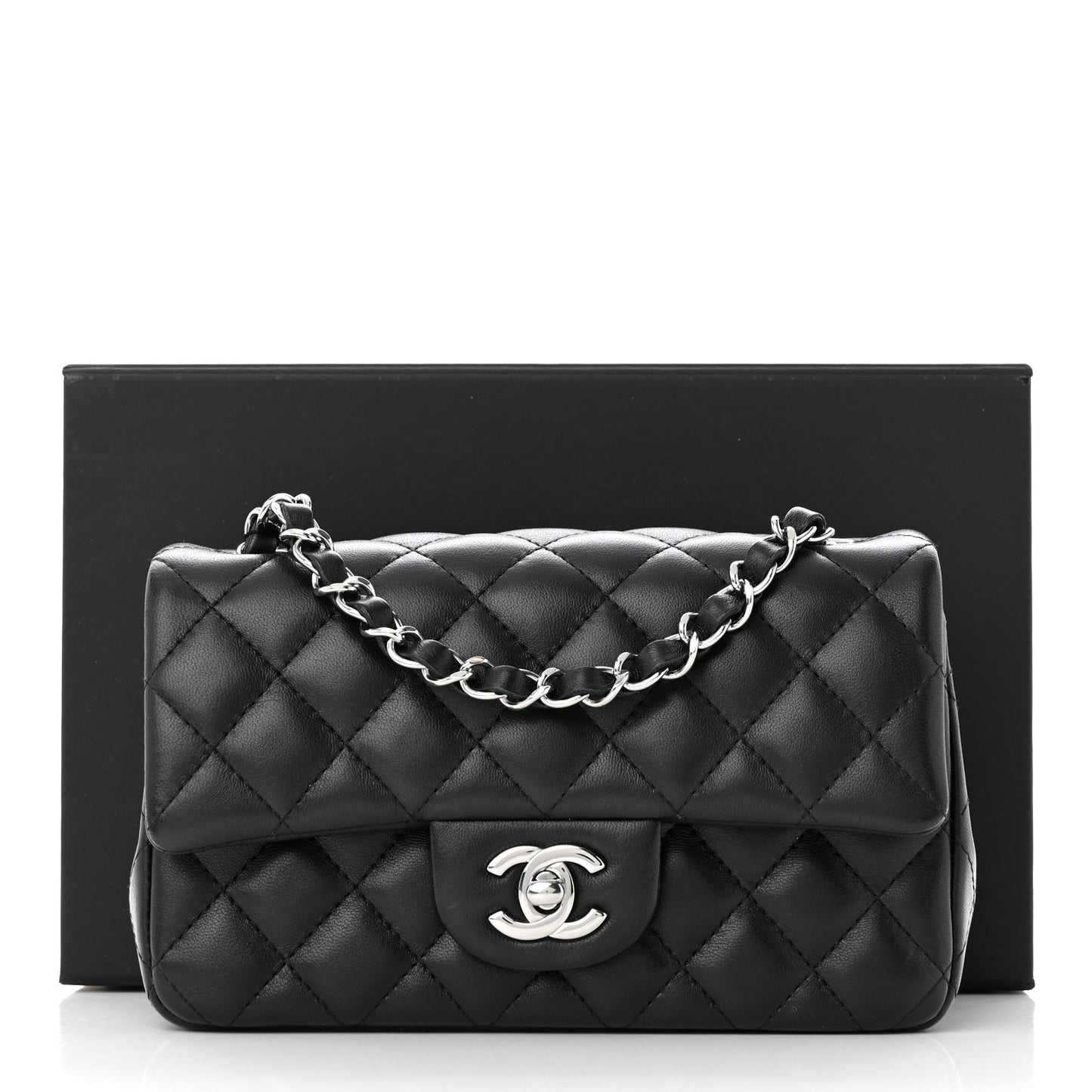 Lambskin Quilted Mini Rectangular Flap Black