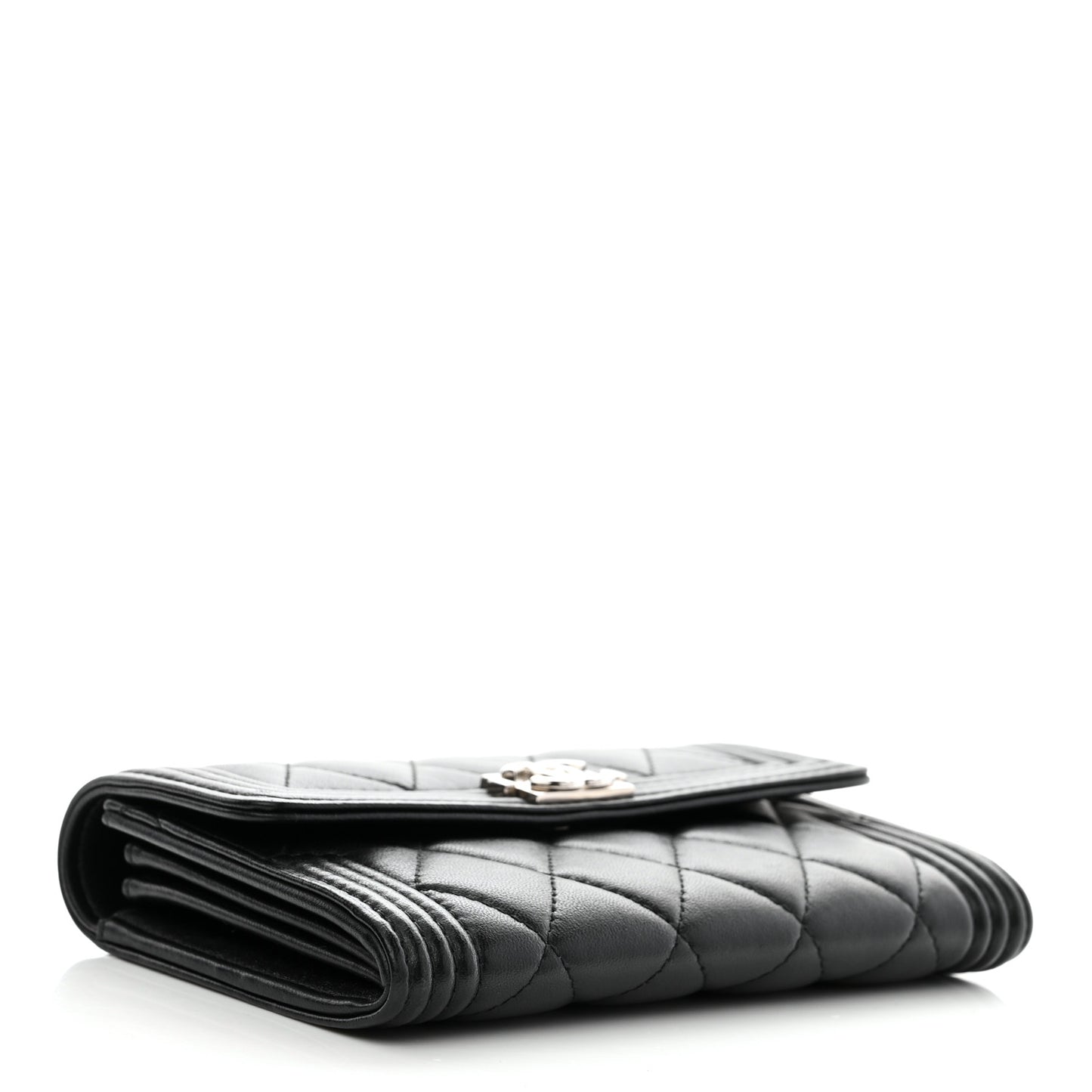 Lambskin Quilted Medium Boy Flap Wallet Black