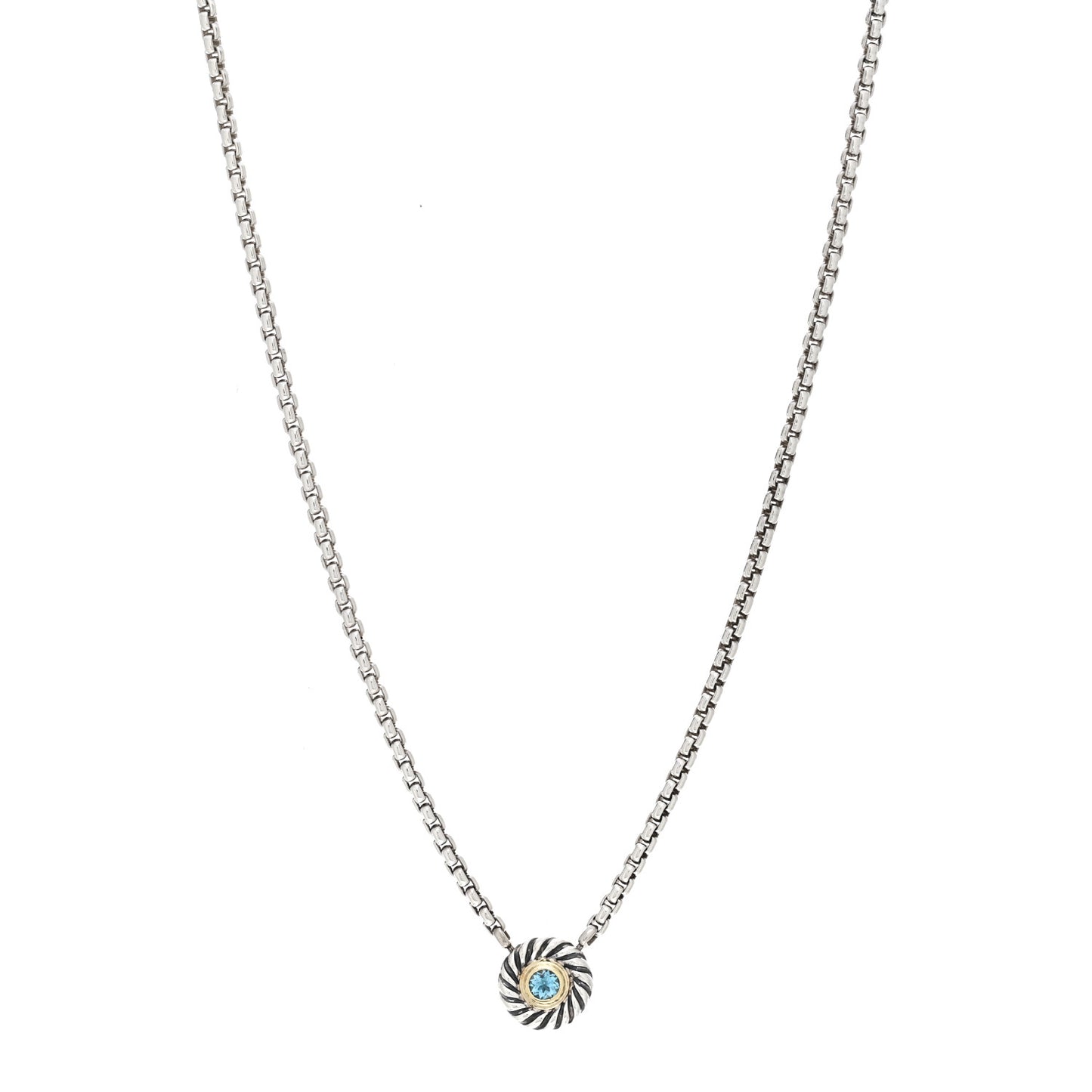 Sterling Silver 14K Yellow Gold Blue Topaz 12mm Cookie Pendant Necklace