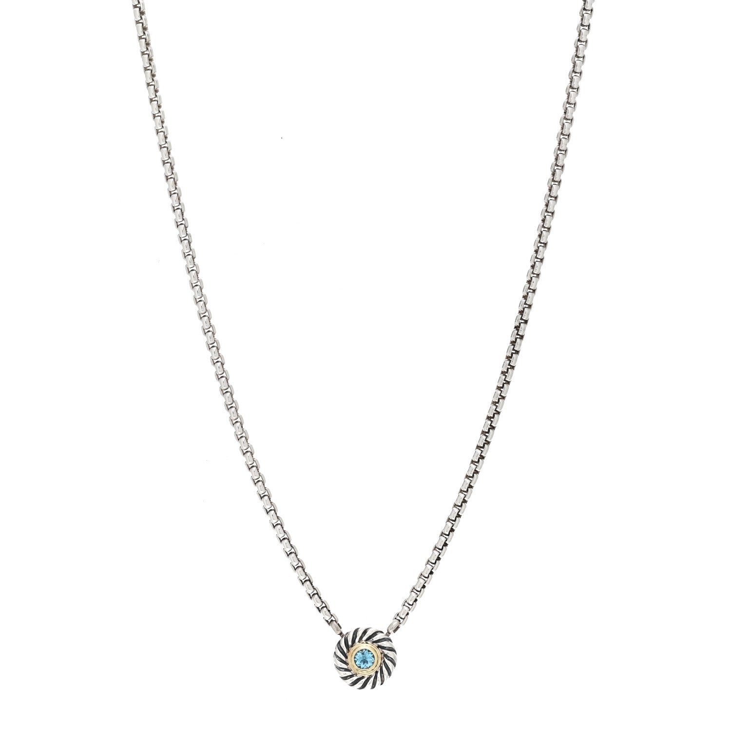 David Yurman Sterling Silver 14K Yellow Gold Blue Topaz 12mm Cookie Pendant Necklace 1 of 4