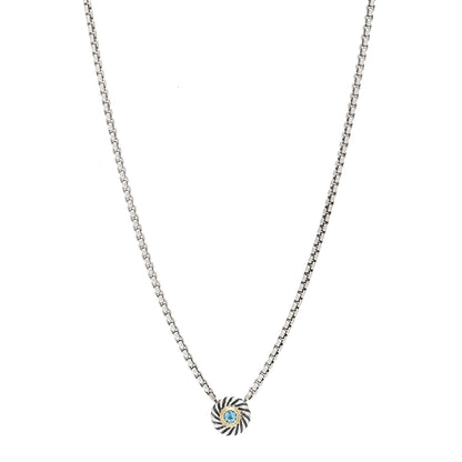 David Yurman Sterling Silver 14K Yellow Gold Blue Topaz 12mm Cookie Pendant Necklace 1 of 4