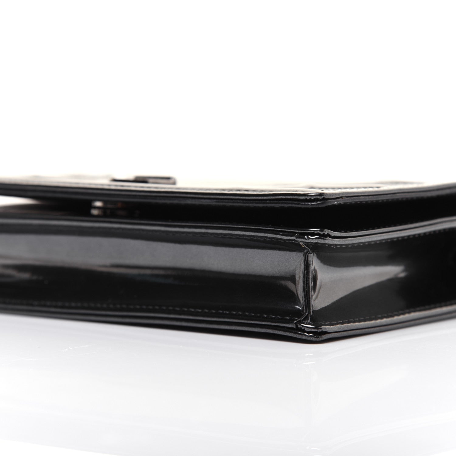 Christian Dior Metallic Patent Micro-Cannage Diorama Wallet on Chain Pouch Onyx Black 7 of 17