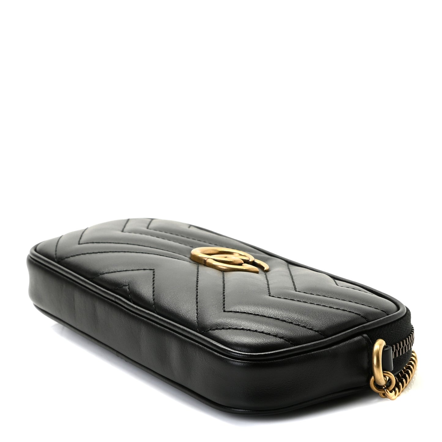 Calfskin Matelasse Mini GG Marmont Chain Crossbody Bag Black