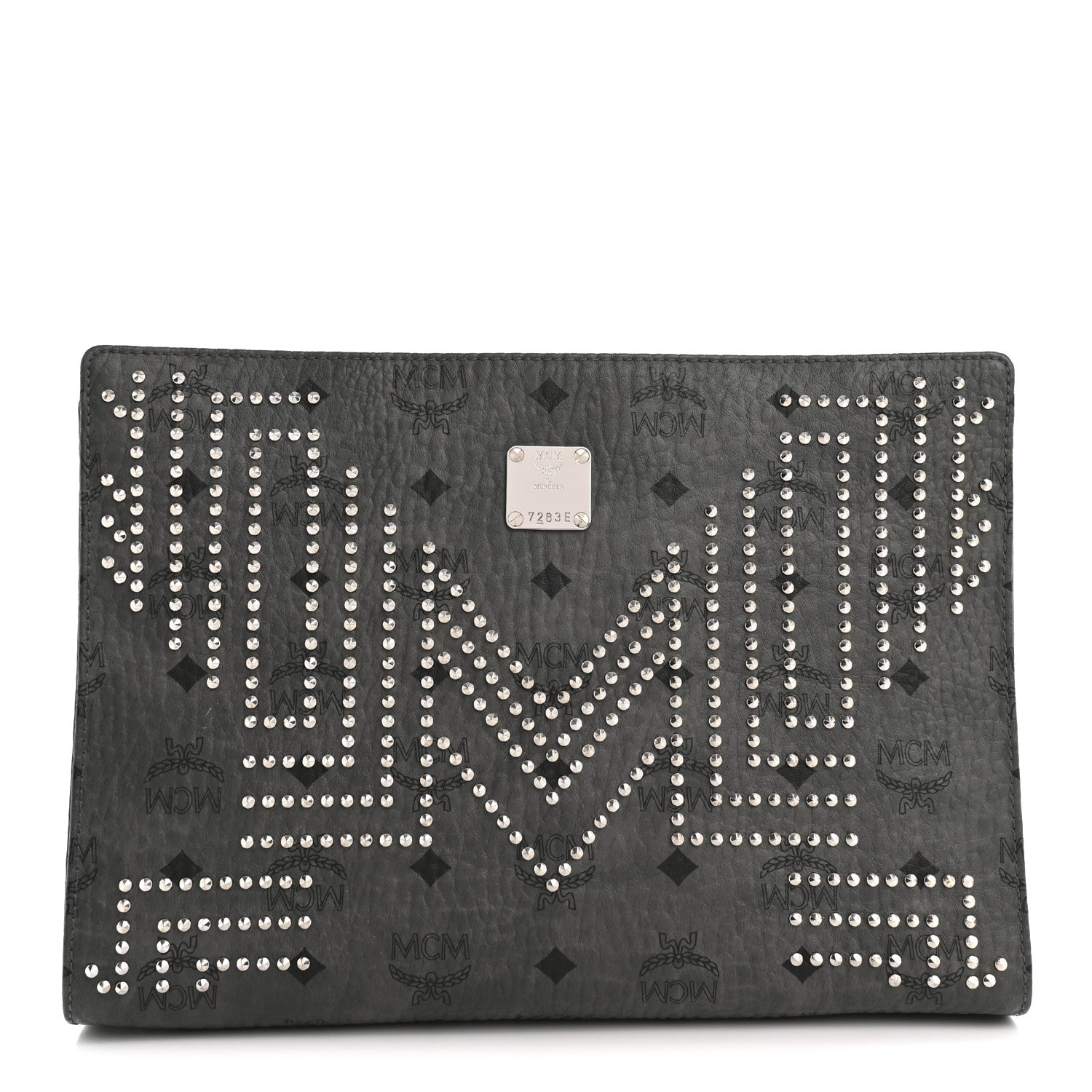 MCM Visetos Studded Zip Pouch Phantom Grey 1 of 9