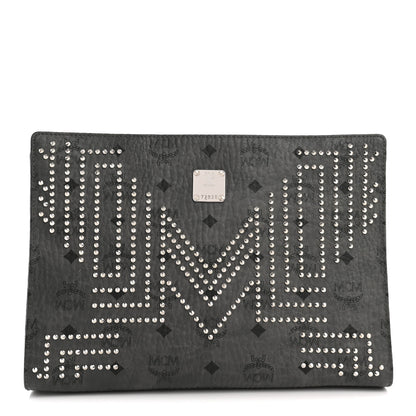 MCM Visetos Studded Zip Pouch Phantom Grey 1 of 9