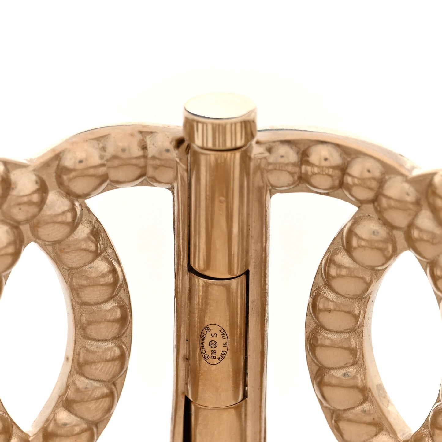 Metal Pearl CC Cuff Bracelet Gold