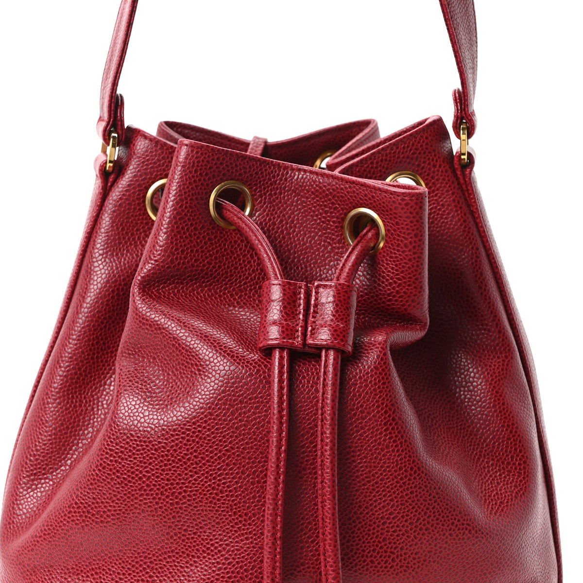 Chanel Caviar CC Drawstring Shoulder Bag Red 9 of 11