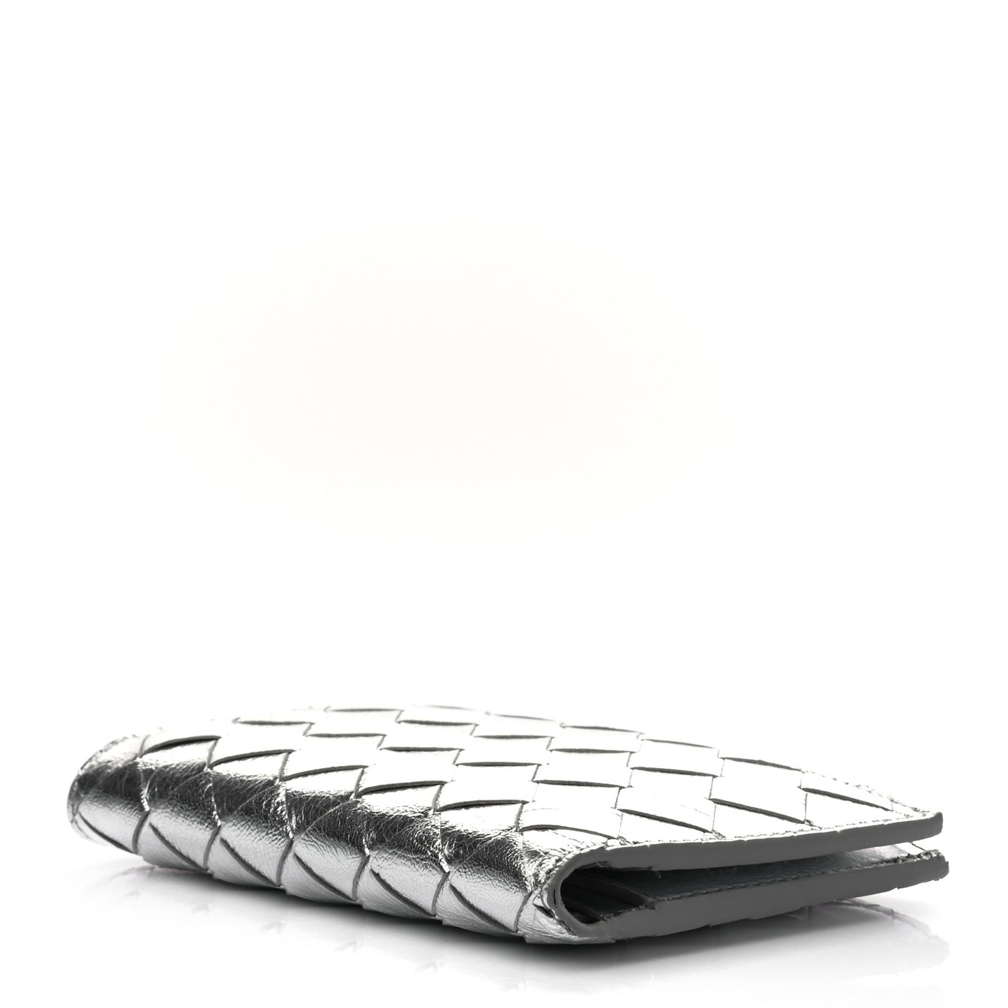 Metallic Calfskin Intrecciato Wallet Silver