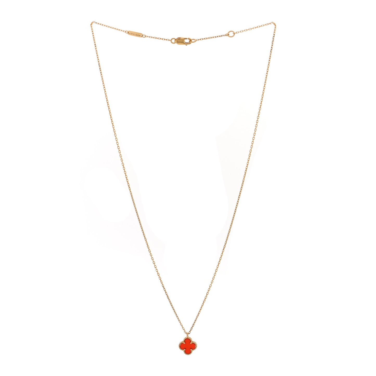 18K Rose Gold Carnelian Sweet Alhambra Pendant Necklace