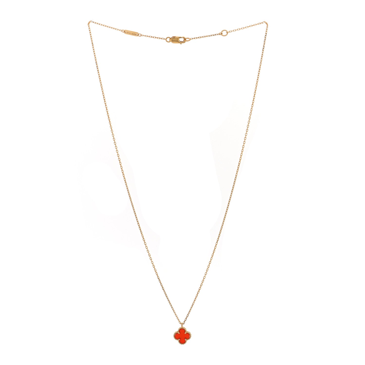 Van Cleef & Arpels 18K Rose Gold Carnelian Sweet Alhambra Pendant Necklace 3 of 4