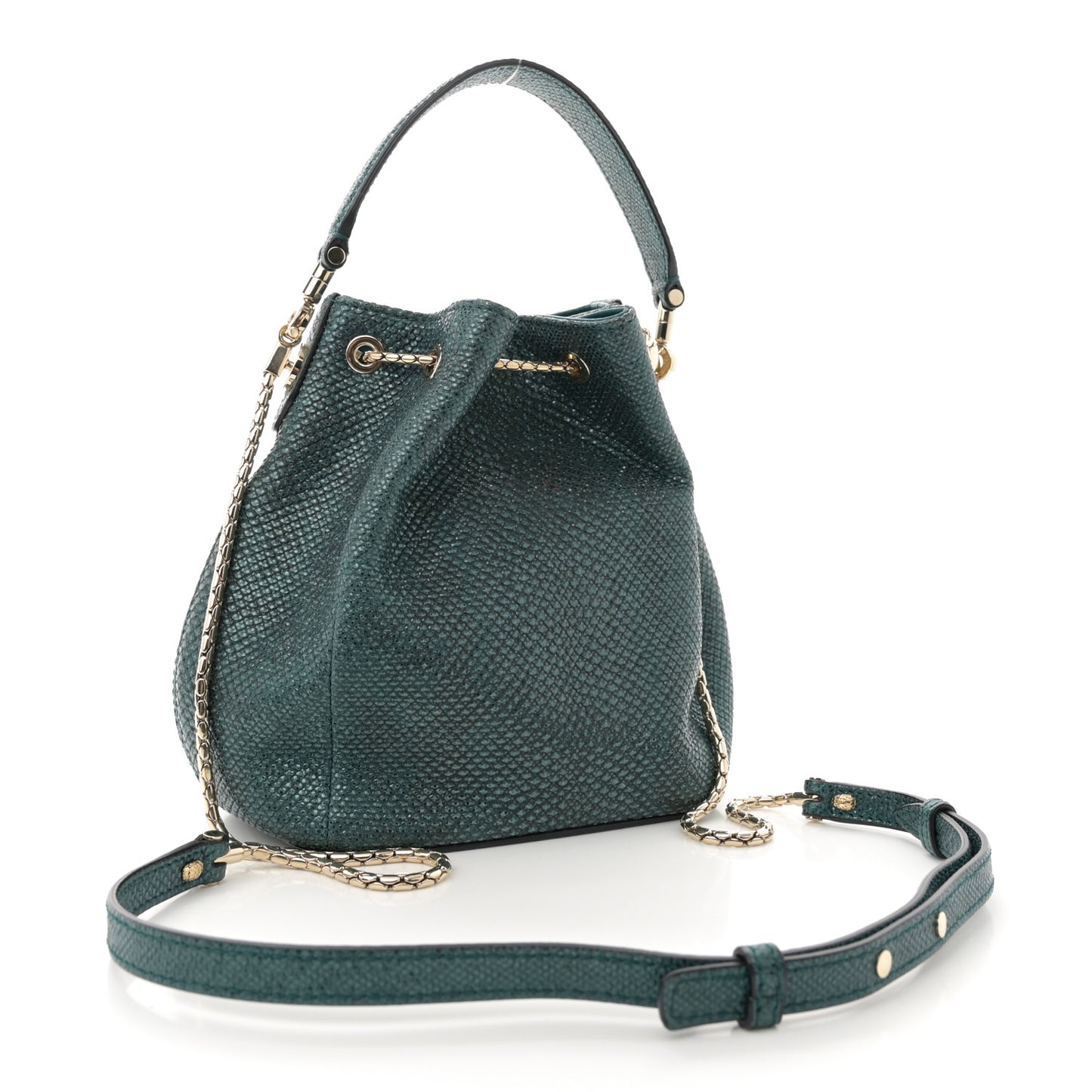 Metallic Karung Serpenti Forever Bucket Bag Emerald Green