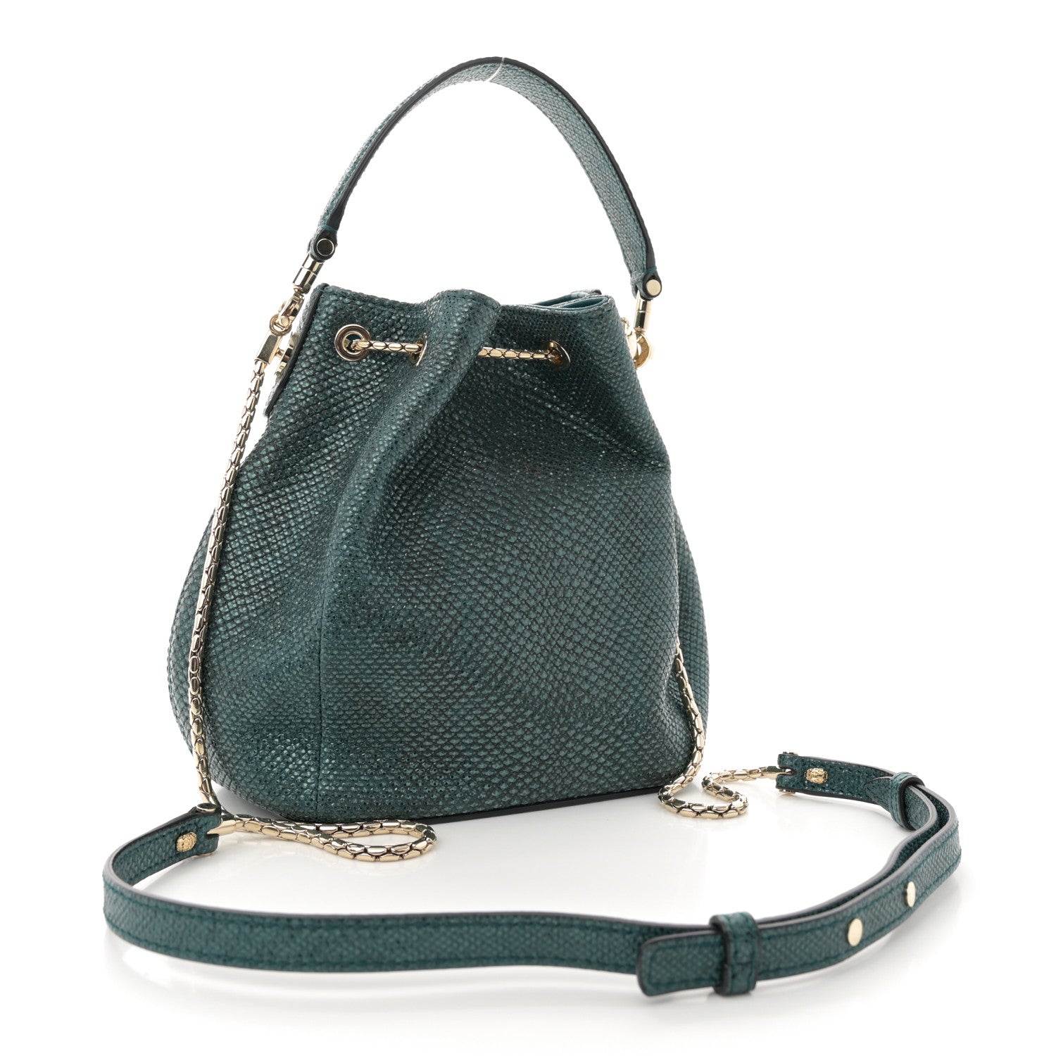 Bulgari Metallic Karung Serpenti Forever Bucket Bag Emerald Green 3 of 10
