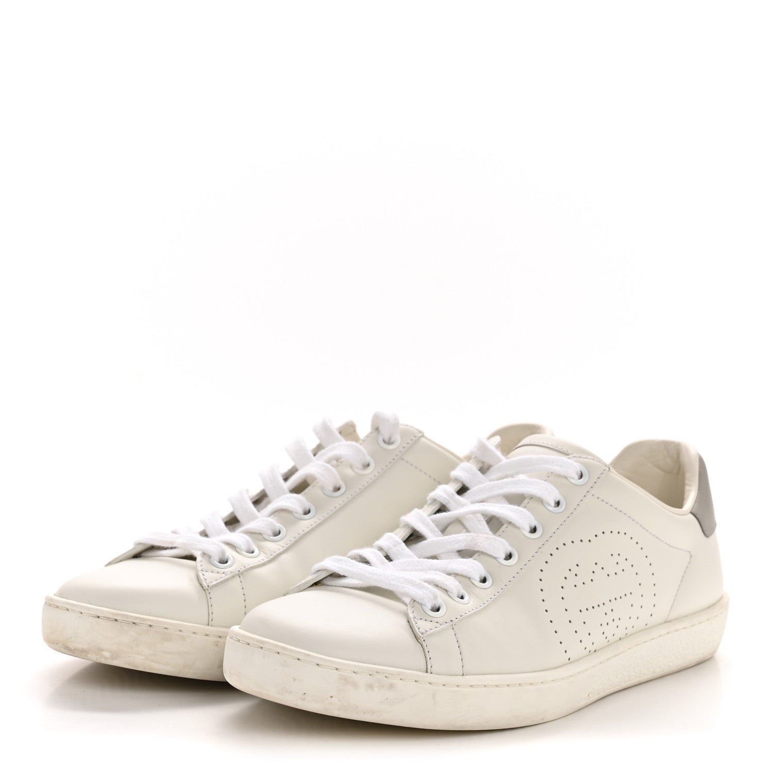 Gucci Calfskin Interlocking G Perforated Womens Ace Sneakers 36.5 White Grey Sky 4 of 11