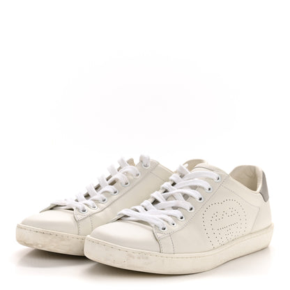Gucci Calfskin Interlocking G Perforated Womens Ace Sneakers 36.5 White Grey Sky 4 of 11