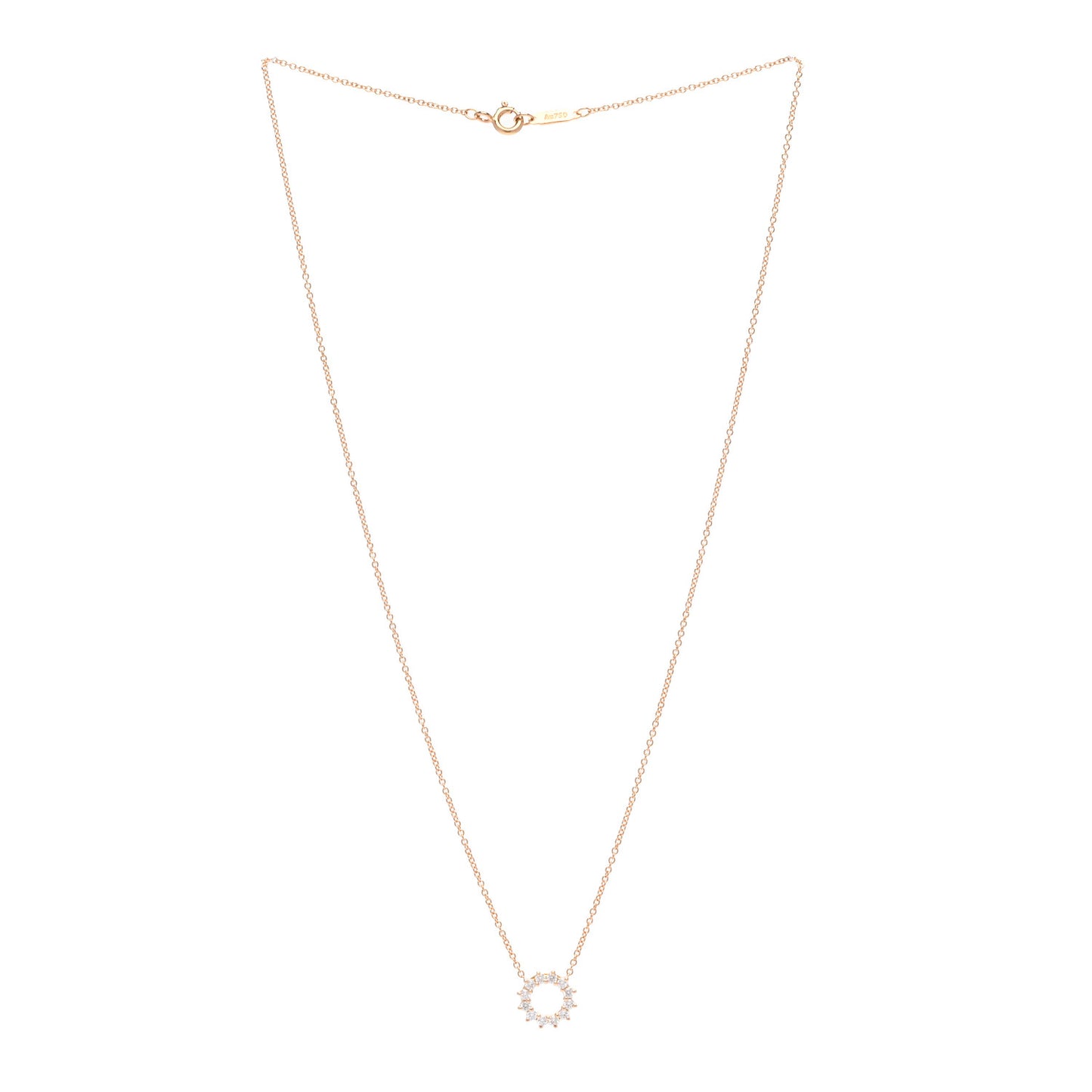 18K Rose Gold Diamond Mini Open Circle Pendant Necklace