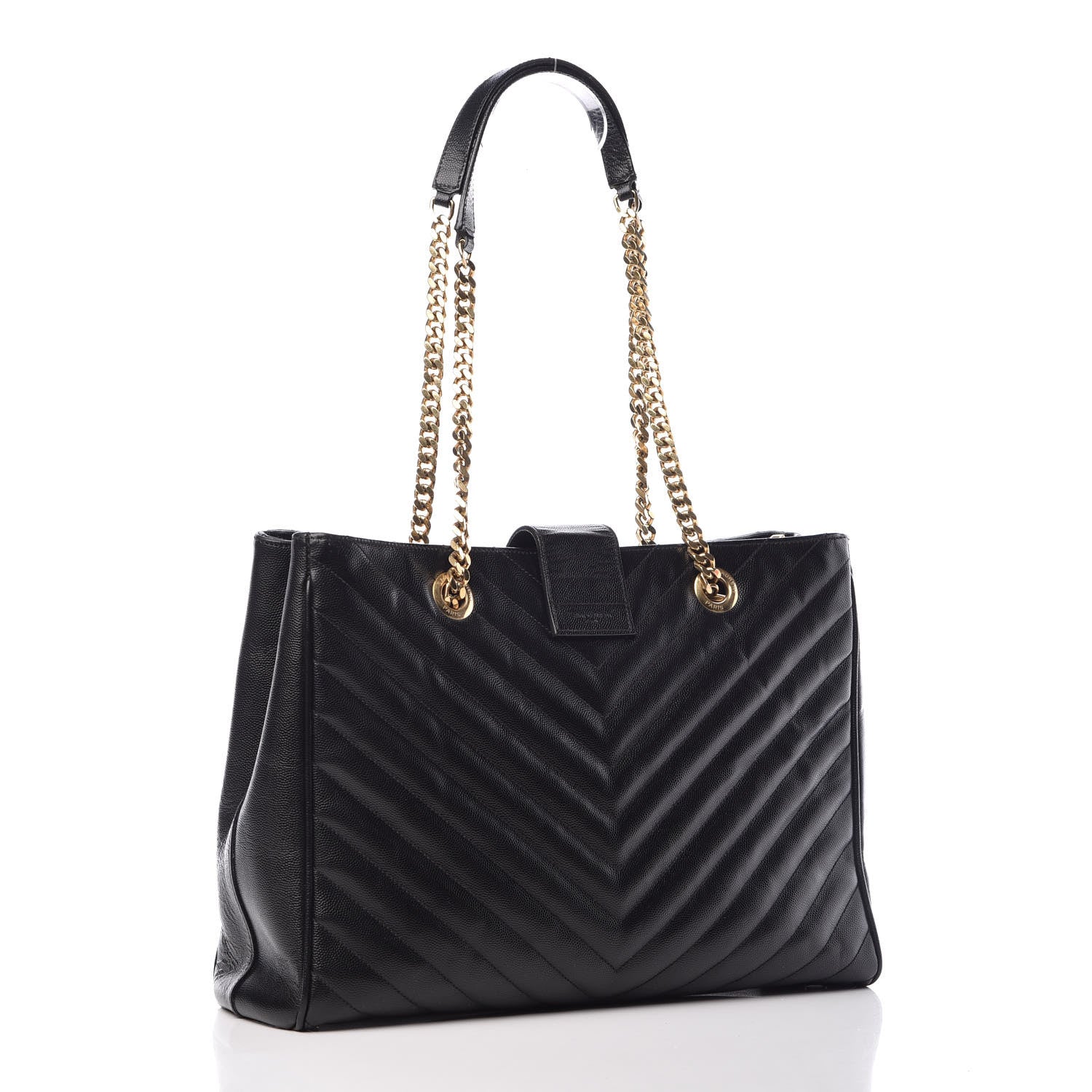 Saint Laurent Grain De Poudre Matelasse Chevron Monogram Shopping Bag Black 3 of 13