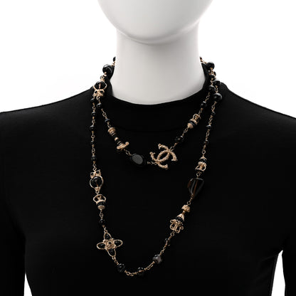 Chanel Resin Glass CC Beaded Charms Long Necklace Gold Black 2 of 5