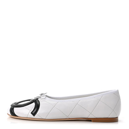 Chanel Lambskin Quilted CC Cambon Ballet Flats 41 White Black 1 of 10
