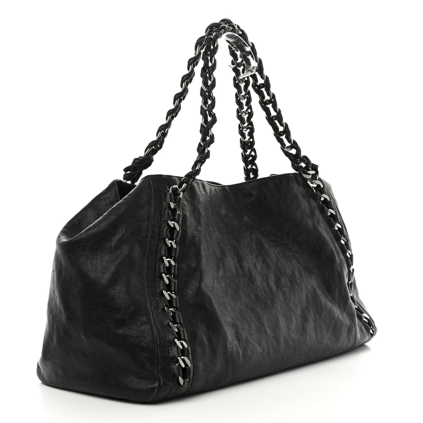 Glazed Calfskin East West Modern Chain Tote Black
