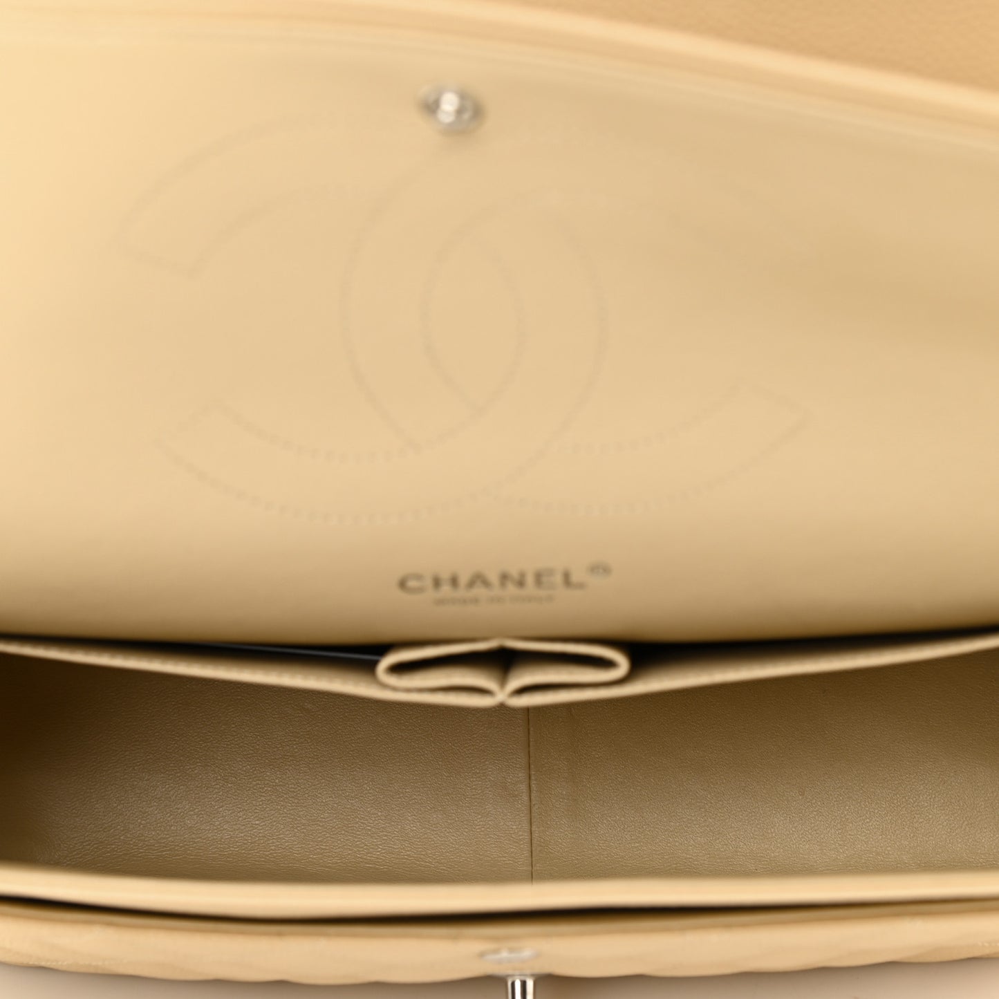 Caviar Quilted Jumbo Double Flap Light Beige