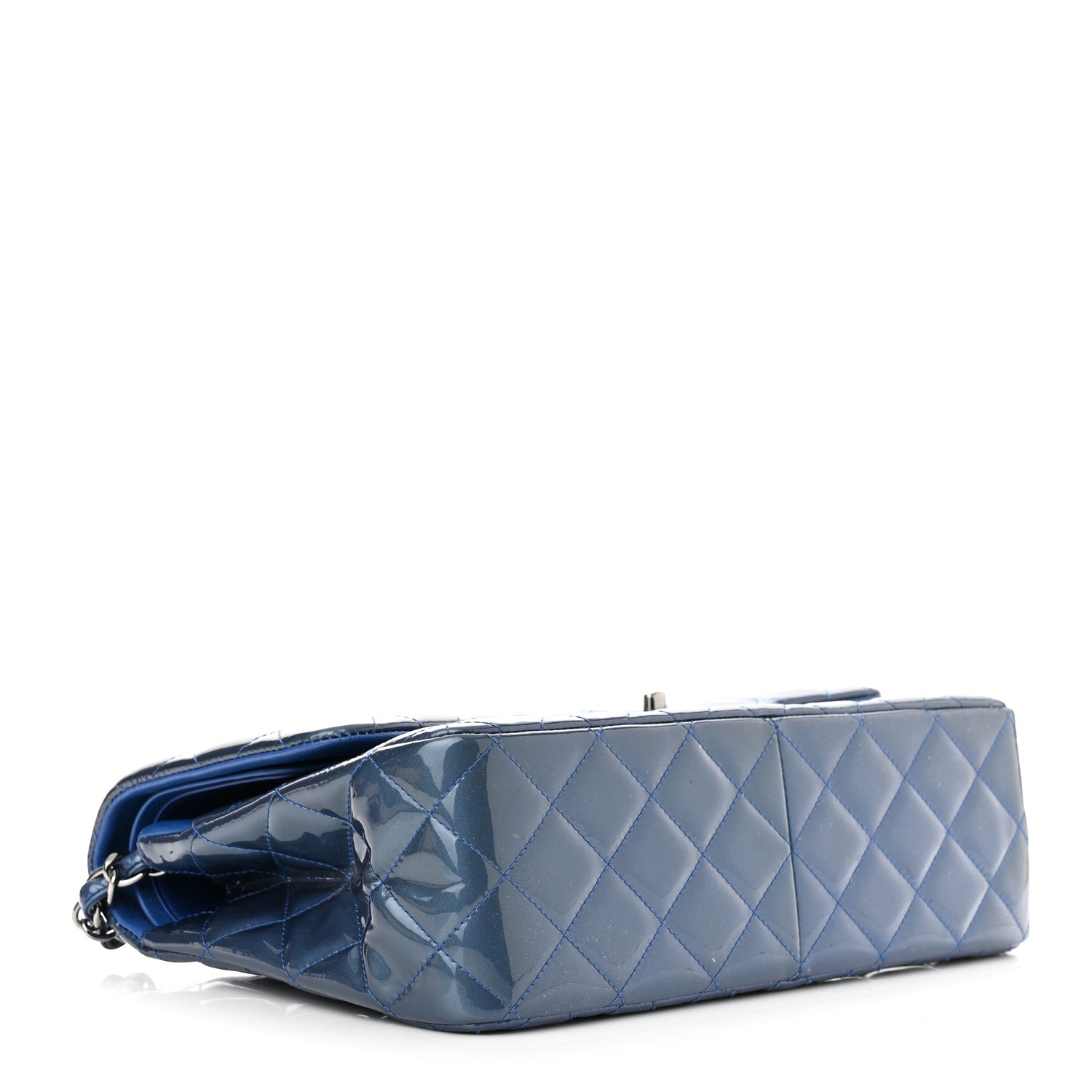 Chanel Patent Quilted Jumbo Double Flap Blue 3 of 9
