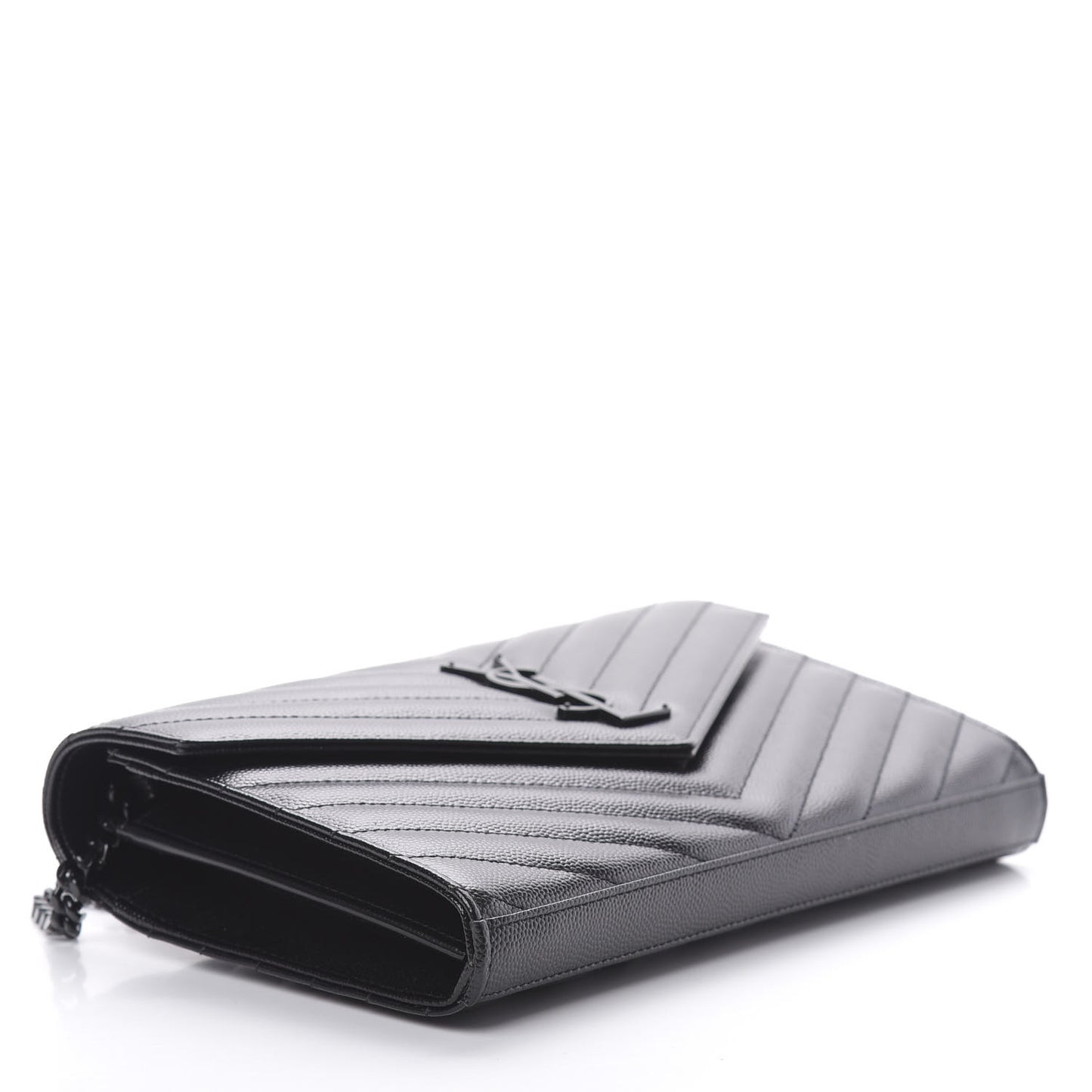 Grain De Poudre Matelasse Chevron Monogram Chain Wallet Black