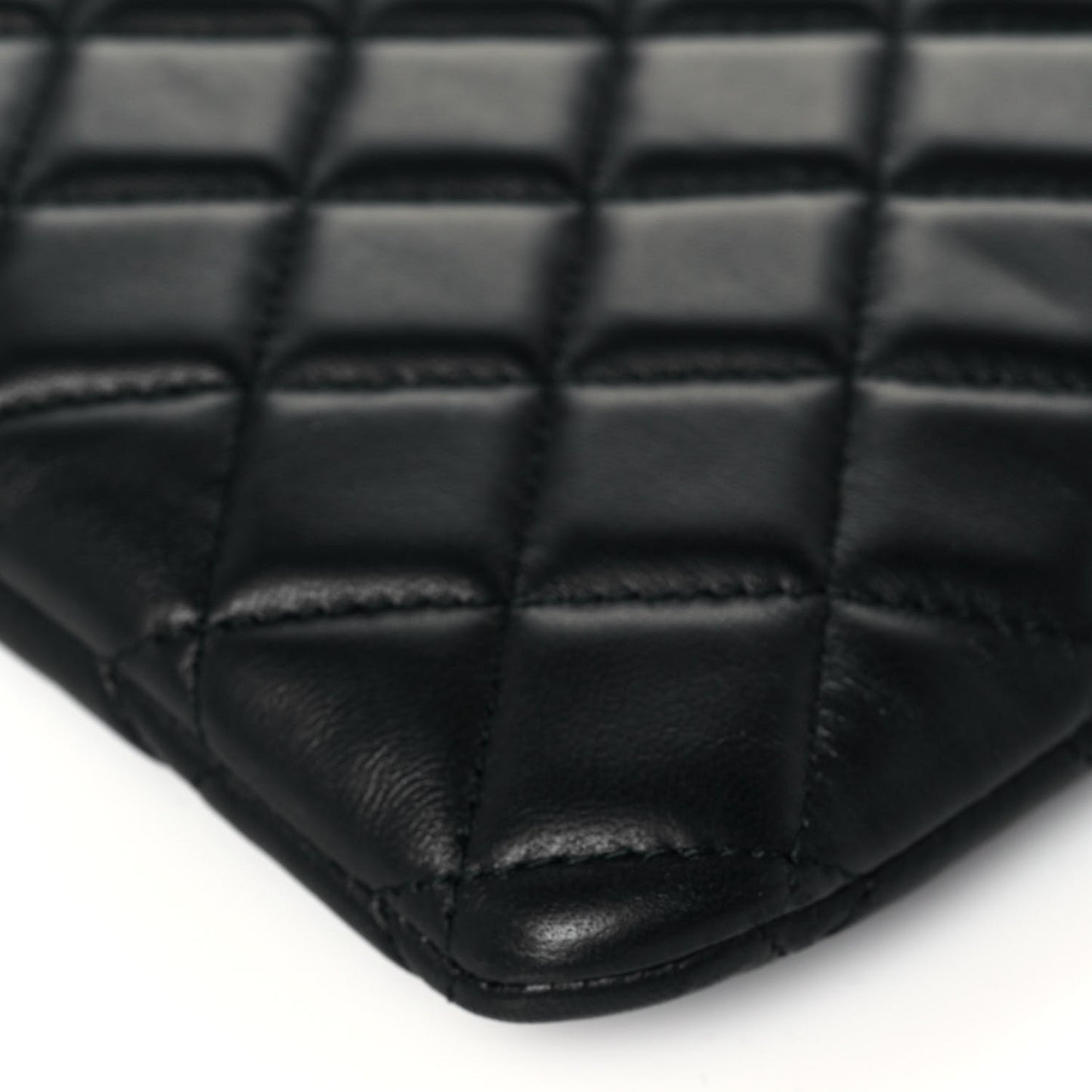 Lambskin Quilted Large Boy Zip Pouch Black