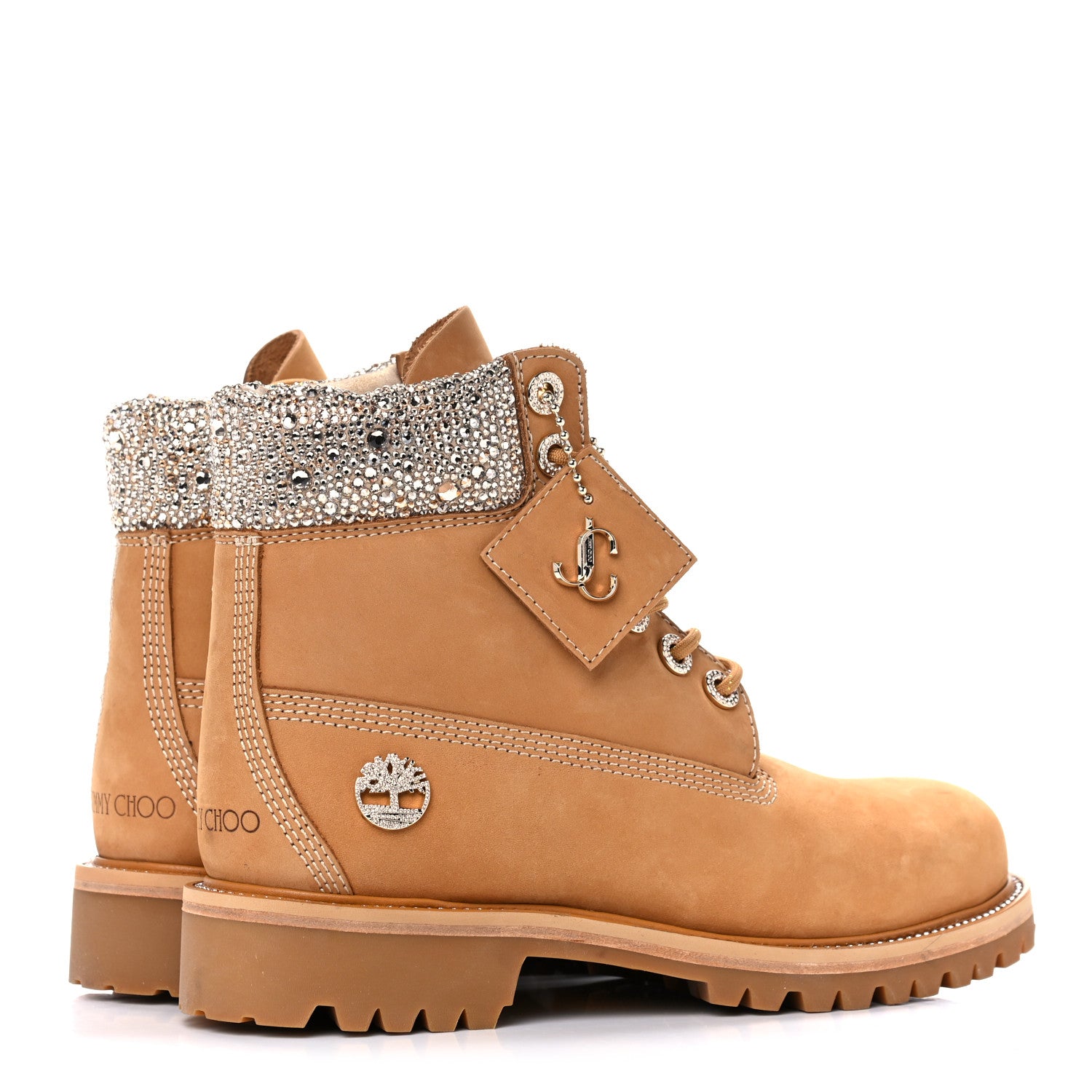 Jimmy Choo X TIMBERLAND Nubuck Swarovski Crystal Mens Ankle Boots 7 Wheat 4 of 11