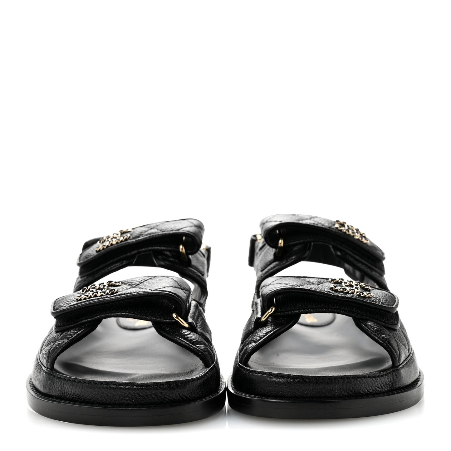 Grained Calfskin Velcro Dad Sandals 36 Black