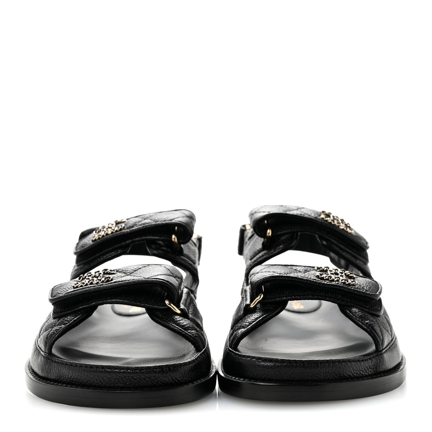 Chanel Grained Calfskin Velcro Dad Sandals 36 Black 3 of 11