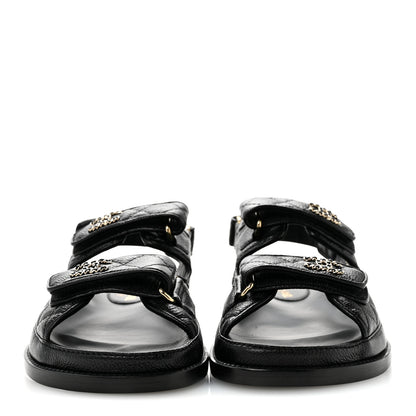 Chanel Grained Calfskin Velcro Dad Sandals 36 Black 3 of 11