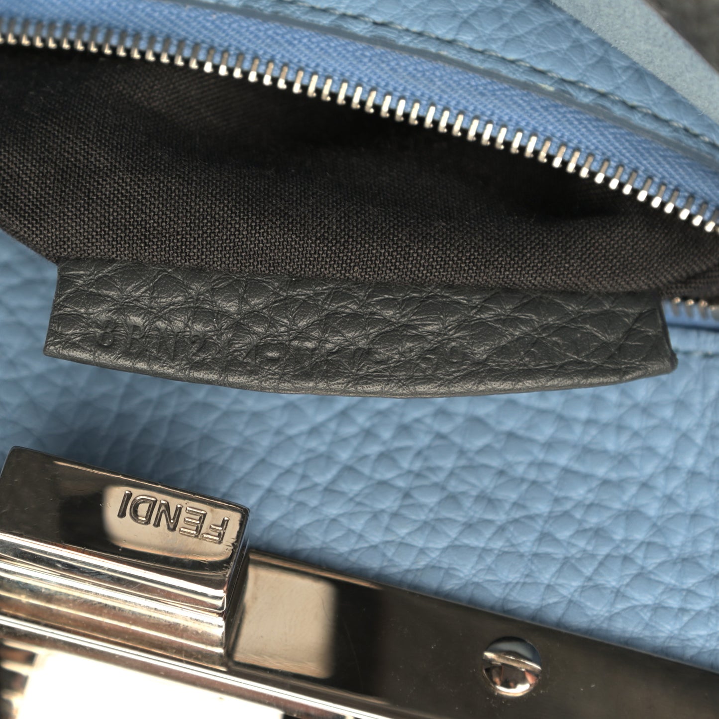 Cuoio Romano Alcantara Selleria Mini Peekaboo Iconic Satchel Asphalt Sky Blue