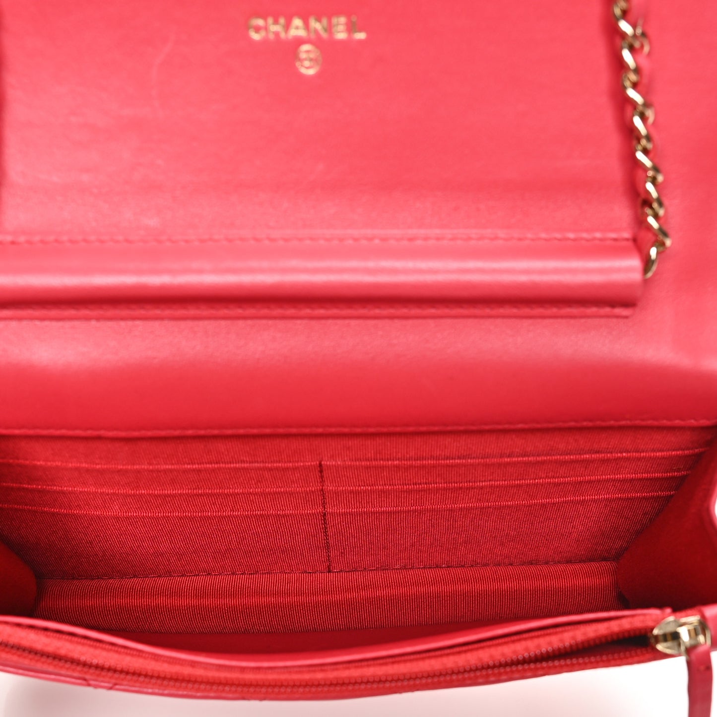 Lambskin Quilted Wallet On Chain WOC Light Red