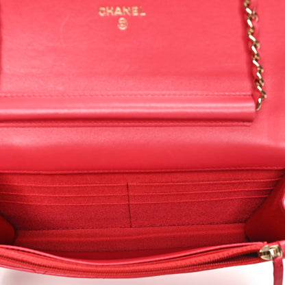 Chanel Lambskin Quilted Wallet On Chain WOC Light Red 4 of 10