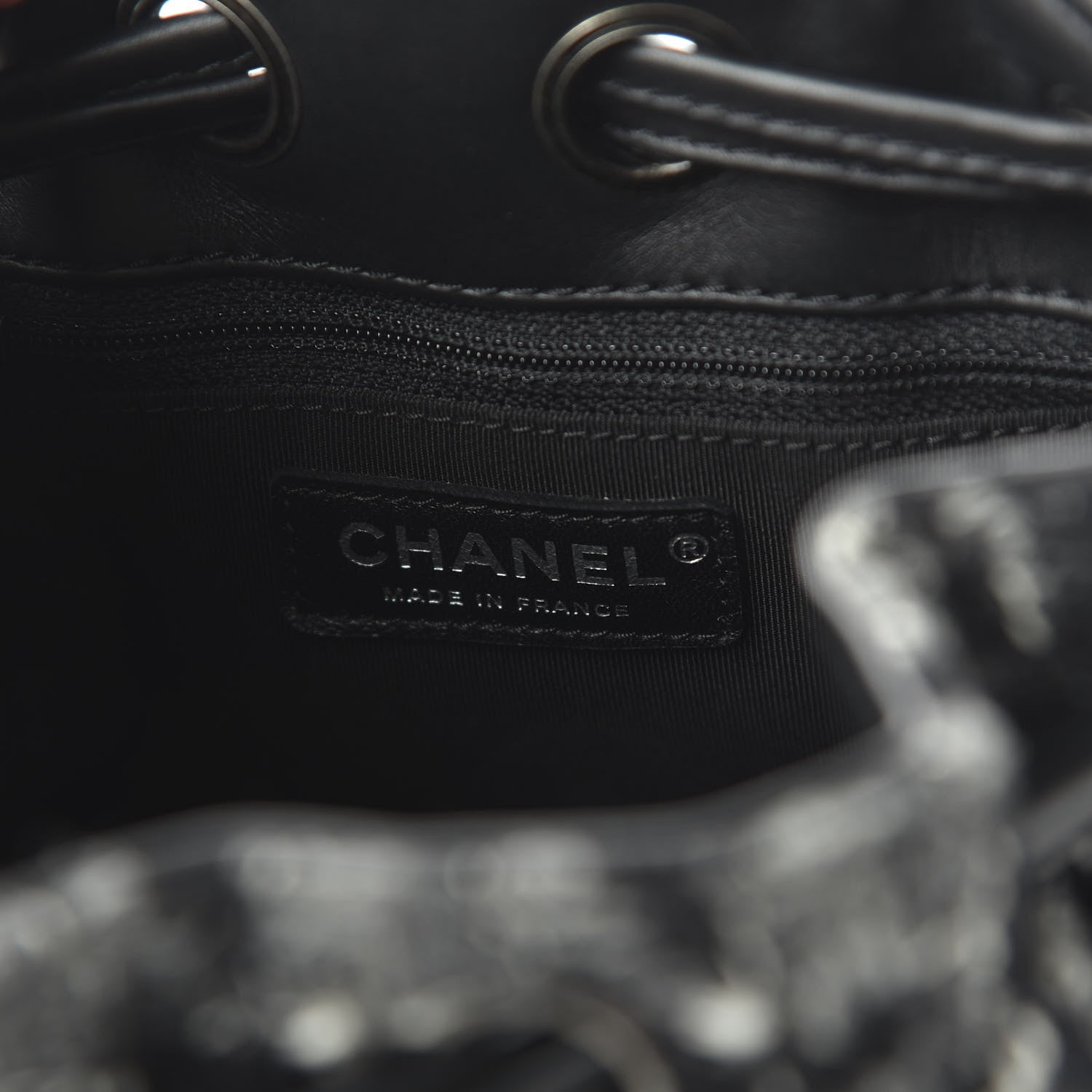 Chanel Tweed Drawstring Backpack Black Grey White 7 of 9