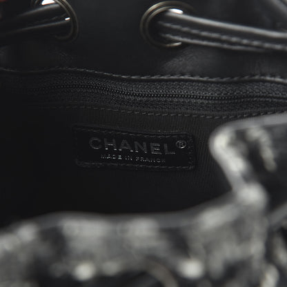 Chanel Tweed Drawstring Backpack Black Grey White 7 of 9