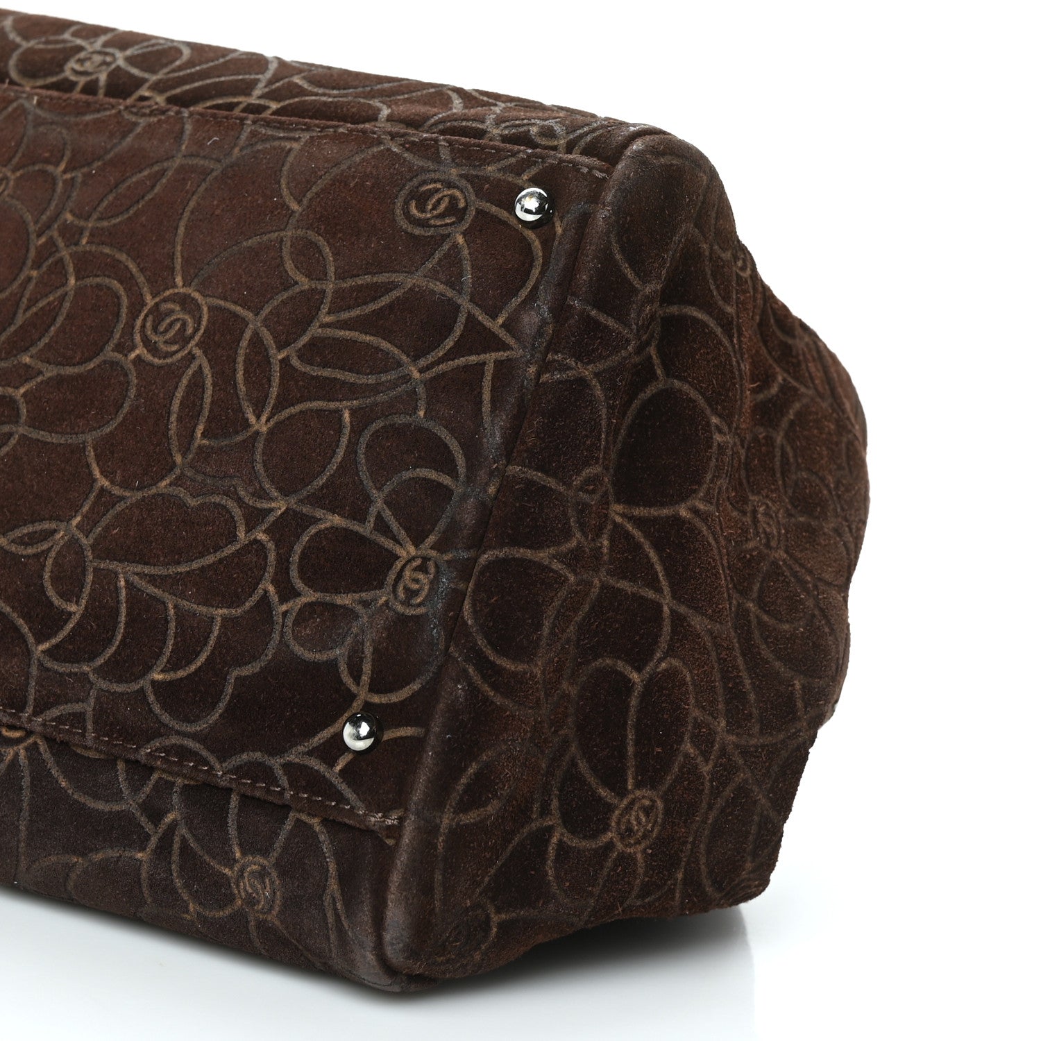 Chanel Suede Camellia Bowler Brown 9 of 12