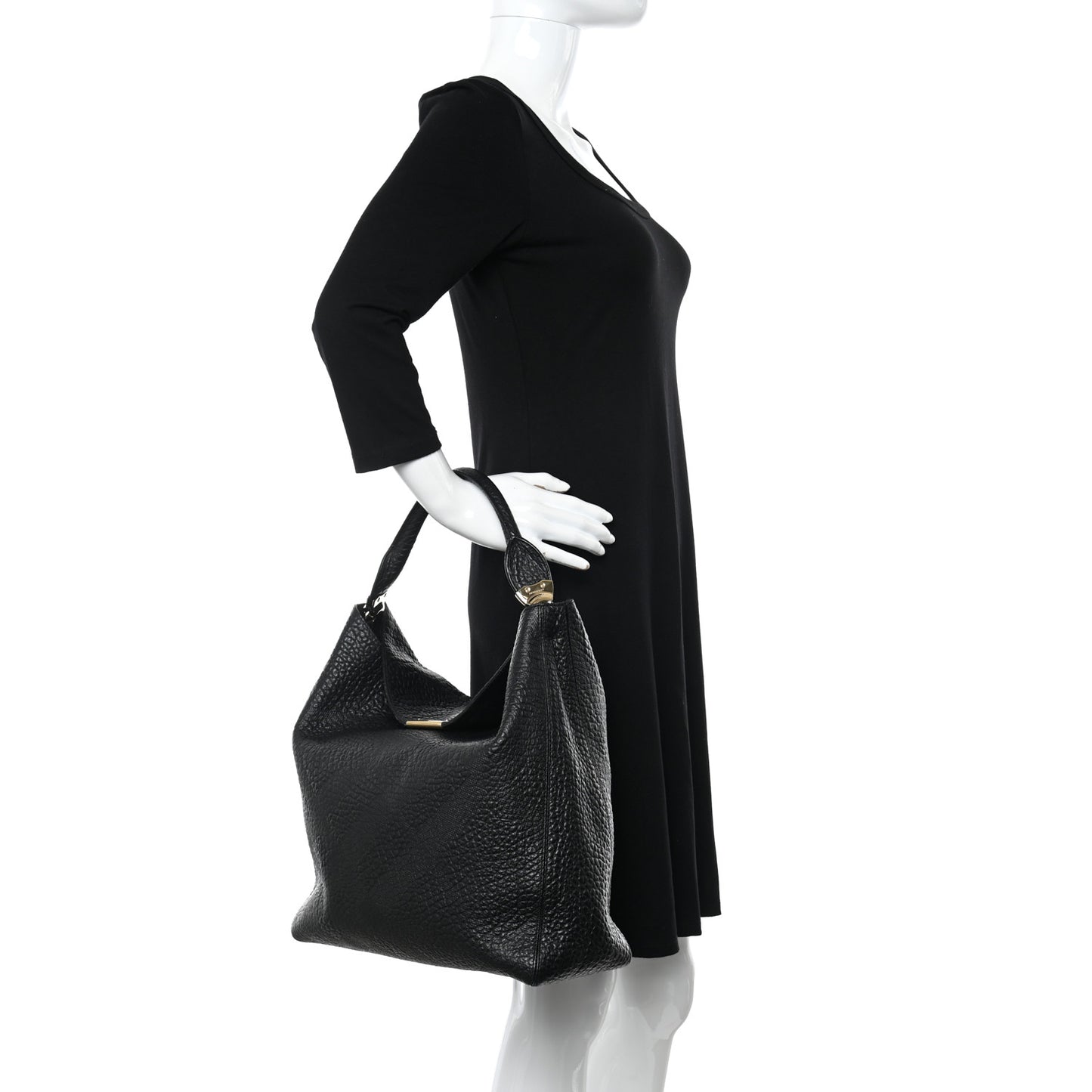 Heritage Grain Check Embossed Medium Lindburn Hobo Black