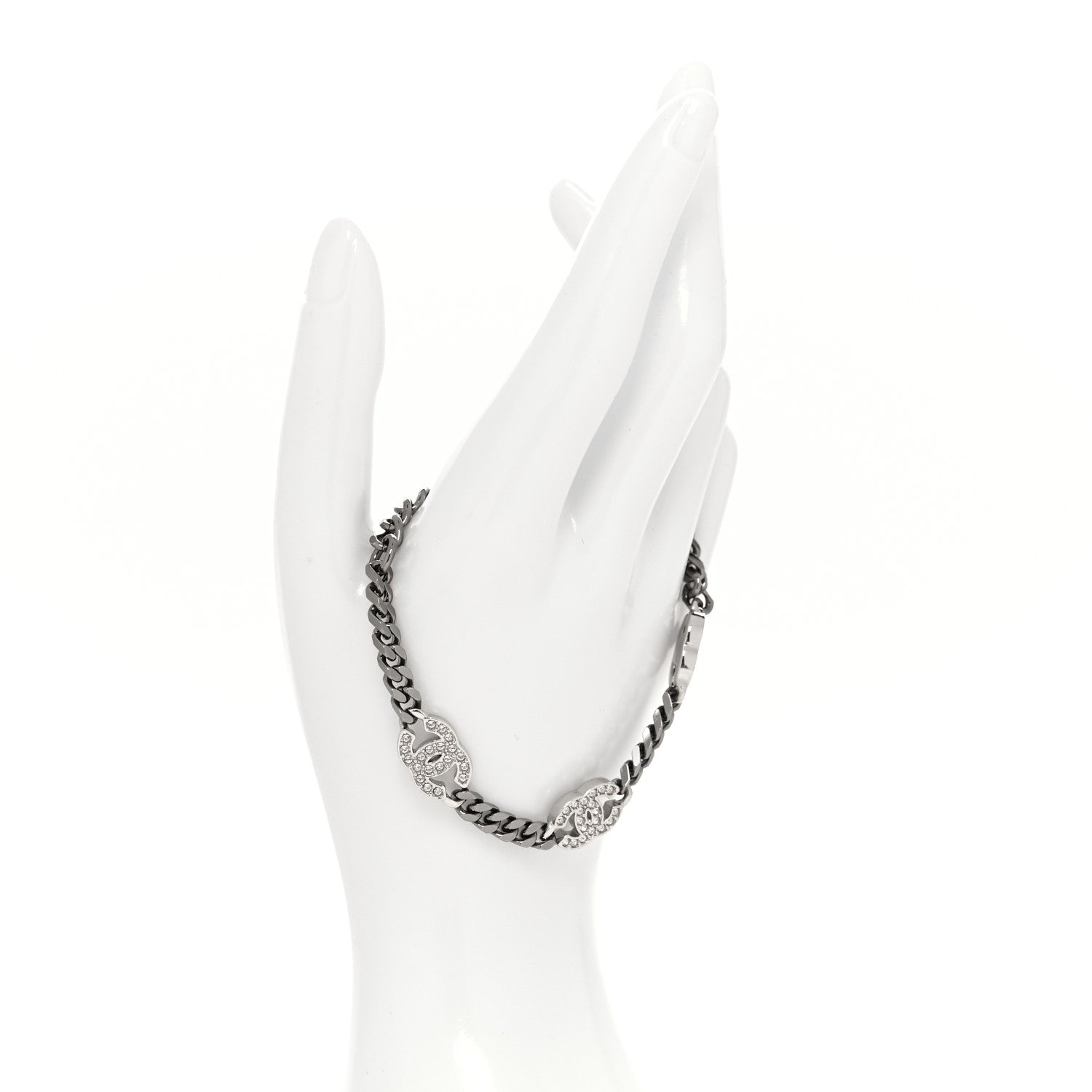 Chanel Ruthenium Crystal CC Bracelet Silver 2 of 5
