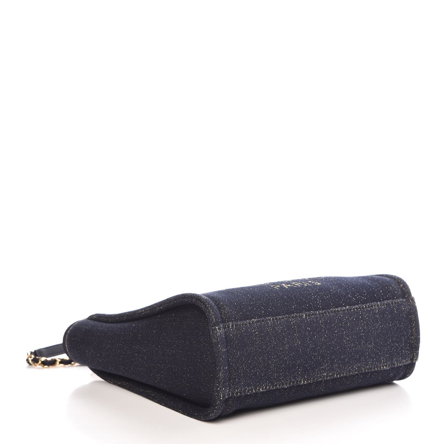 Lurex Canvas Mini Deauville Tote Navy Blue Gold