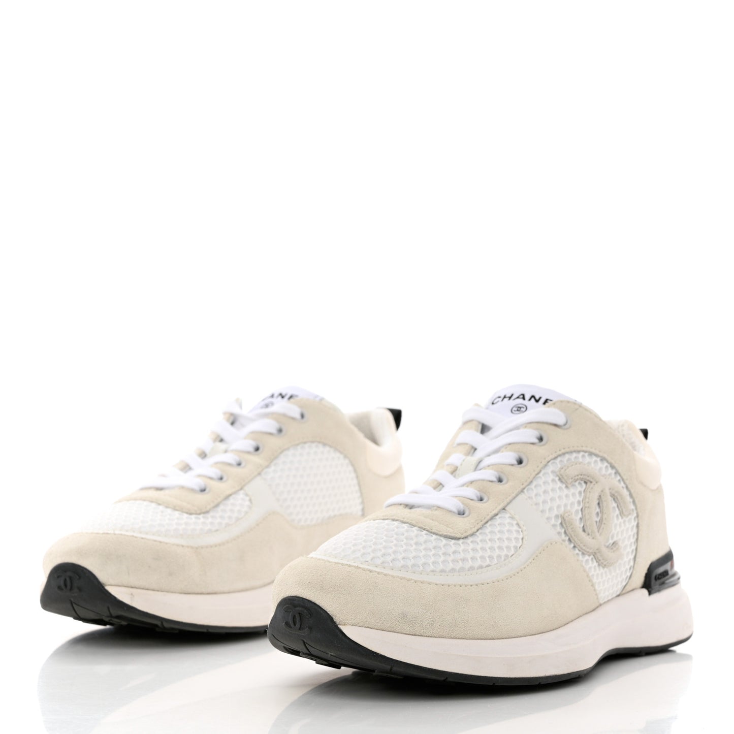 Calfskin Mesh Lycra Suede Womens Logo Sneakers 40 White