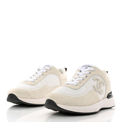 Chanel Calfskin Mesh Lycra Suede Womens Logo Sneakers 40 White 3 of 9
