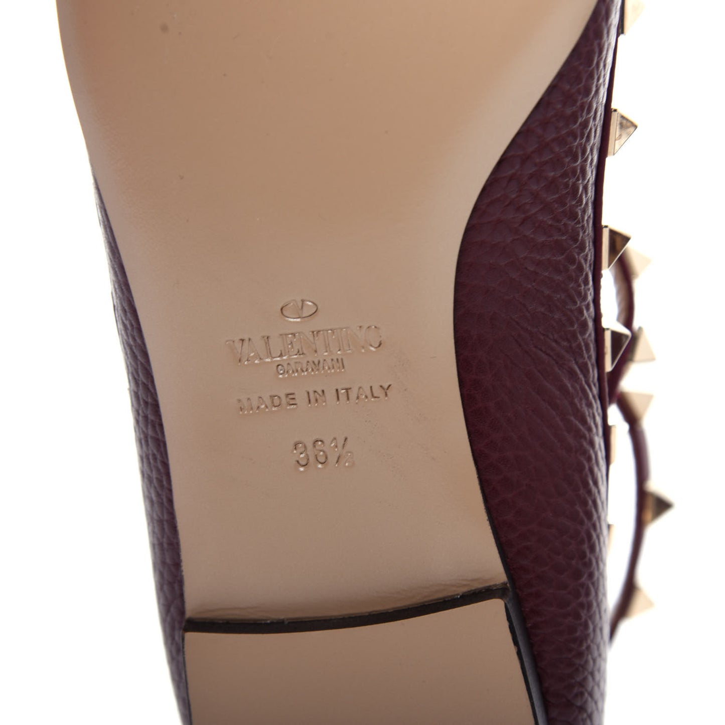Pebbled Calfskin Rockstud Cage Ballerina Flats 36.5 Rubin