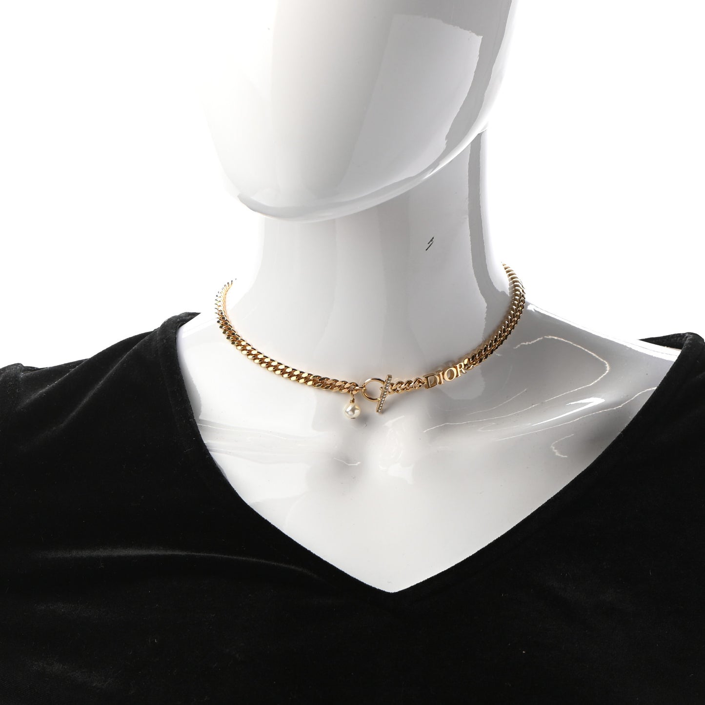 Crystal Logo Chain Necklace Gold