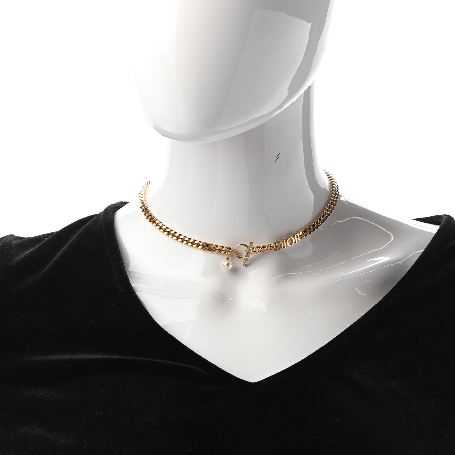 Christian Dior Crystal Logo Chain Necklace Gold 2 of 5