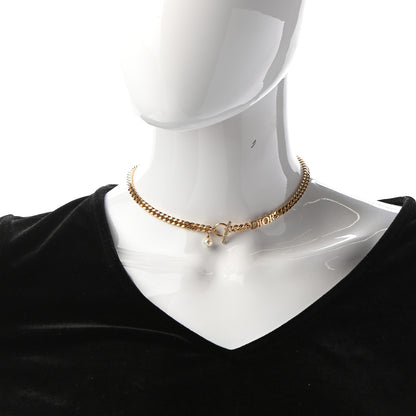 Christian Dior Crystal Logo Chain Necklace Gold 2 of 5